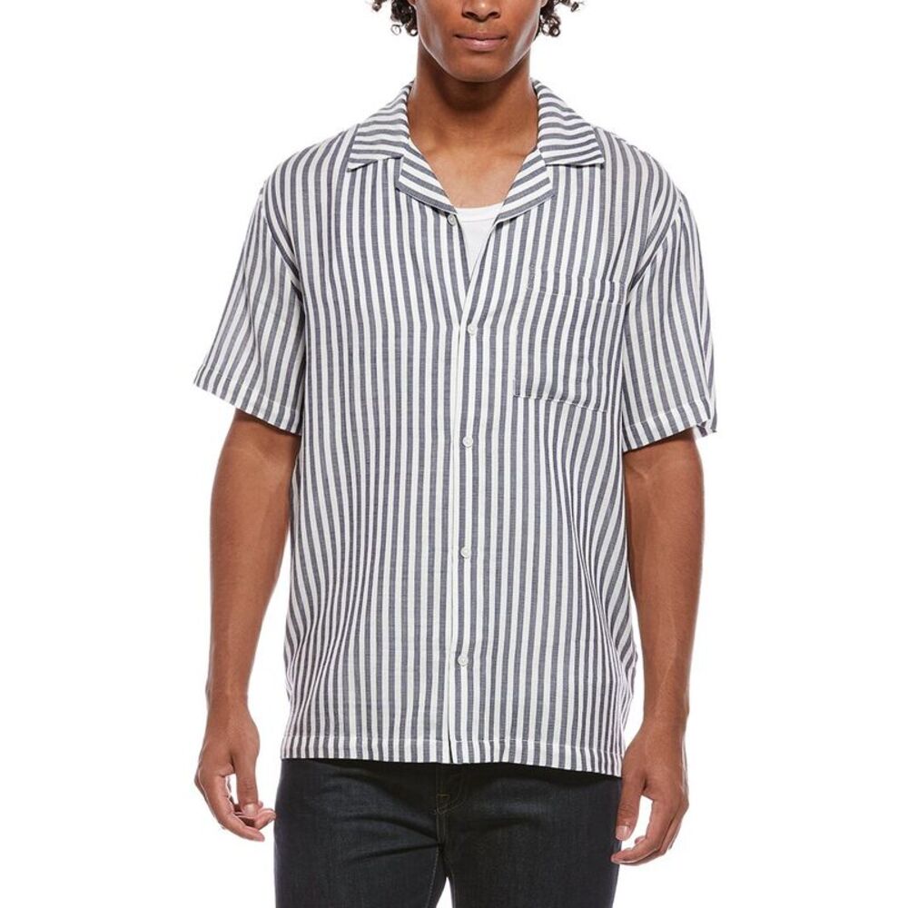Joe's Jeans Mens  Stripe Camp Collar Shirt, Navy